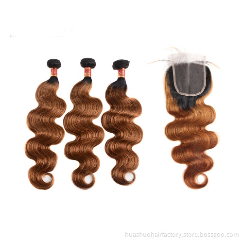 9A Grade Mongolian Mink Body Wave T1b/30 Hair Bundle With Invisible Part Lace Front Closure